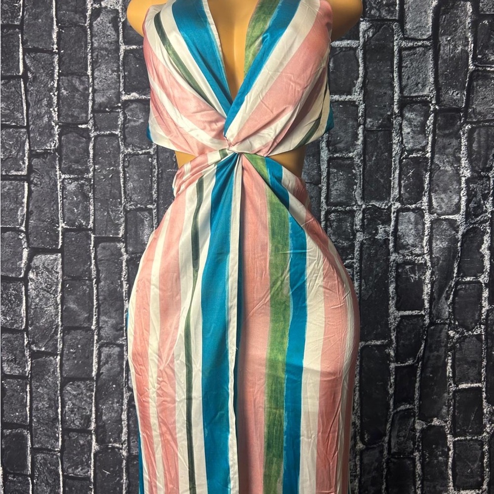 Fashion Nova Pink and Blue Halter Sundress Resort Wear